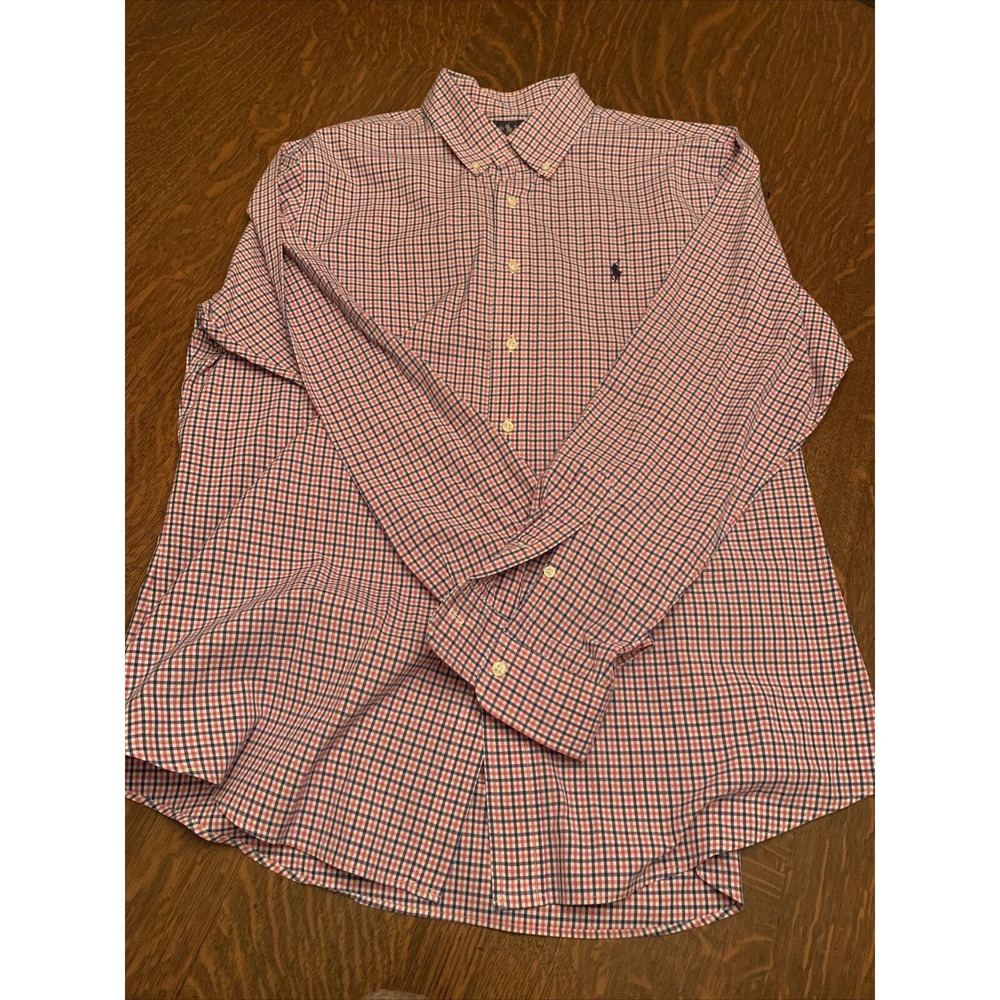 Ralph Lauren Shirt Mens XL Pink Plaid Button Up Long Sleeve Custom Fit 0224